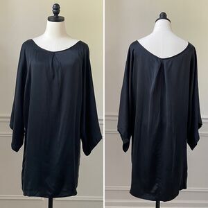 Blaque Label Matte Satin Drop Sleeve Wide Neck Shift Dress Black L